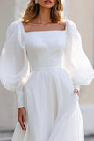 Ivory A-Line Square Neck Wedding Dress With Long Sleeves