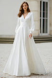 Ivory A-Line Long Sleeve Simple Wedding Dress