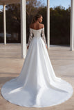 Off the Shoulder Long Sleeve Ivory Bridal Gown Dress With Lace