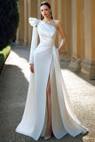 One Shoulder A-Line Ivory Wedding Dress With Slit