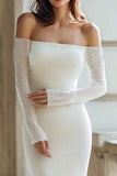 Ivory Off The Shoulder Mermaid Wedding Dress With Long Sleeves