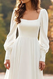 Ivory A-Line Square Neck Long Sleeve Wedding Dress