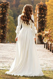 Ivory A-Line Square Neck Long Sleeve Wedding Dress