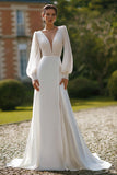Ivory Sequin A-Line V-Neck Wedding Dress With Slit