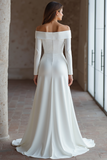 Off The Shoulder Ivory Engagement Dress With Long Sleeves