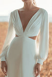 Cut-Out V-Neck Ivory Long Sleeve Engagement Dress