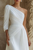 One Shoulder Ivory A-Line Engagement Dress