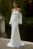 Ivory Ruched Off The Shoulder Sheath Engagement Dress