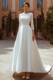Elegant A-Line Long Sleeve Ivory Wedding Dress With Lace