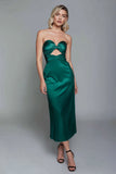 Sweetheart Dark Green Cut Out Sheath Midi Formal Dress