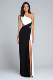 Black and White Sheath Cut Out One Shoulder Formal Dress With Slit