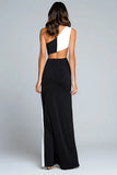 Black and White Sheath Cut Out One Shoulder Formal Dress With Slit