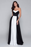 Black and White Sweetheart A-Line Long Formal Dress
