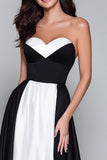 Black and White Sweetheart A-Line Long Formal Dress