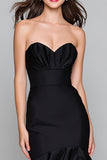 Elegant Mermaid Strapless Black and White Maxi Formal Dress
