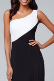 One Shoulder Sheath Black and White Formal Dress With Slit