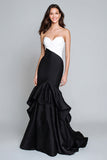Black and White Strapless Mermaid Long Formal Dress