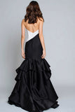 Black and White Strapless Mermaid Long Formal Dress