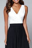 Black and White V-Neck A-Line Formal Dress With Slit
