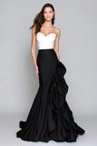 Mermaid Sweetheart Black and White Formal Dress with Ruffles