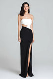 Strapless Sheath Cut-Out Black and White Formal Dress