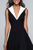 Black and White V-Neck A-Line Midi Formal Dress