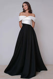 Off The Shoulder Black and White A-Line Formal Dress