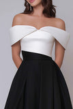 Off The Shoulder Black and White A-Line Formal Dress