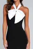 Mermaid Halter Maxi Black Tie Dress With Bow