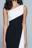Elegant Sheath Black and White One Shoulder Formal Dress With Slit