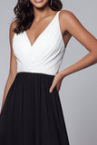 Black and White A Line V-Neck Formal Dress With Slit