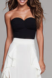 Strapless Black and White Sheath Long Formal Dress with Ruffles