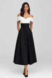 Black Off the Shoulder A Line Semi-Formal Dress
