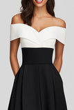 Black Off the Shoulder A Line Semi-Formal Dress