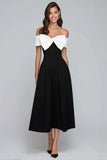 Off the Shoulder Black Midi Formal Dress With Bow