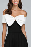 Off the Shoulder Black Midi Formal Dress With Bow