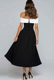 Off the Shoulder Black Midi Formal Dress With Bow