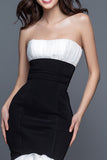 Mermaid Black and White Strapless Formal Dress With Ruffles