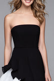 Black and White Strapless Semi-Formal Dress With Ruffles