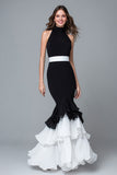 Mermaid Halter Black Tie Dress with Ruffles