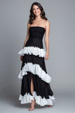 Black Strapless Ruffled A-Line Tiered Formal Dress with Slit