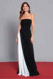 Strapless Black and White Long Formal Dress