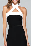 Black Halter A-Line Midi Formal Dress With Slit