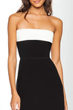 Strapless Black and White Semi-Formal Dress With Slit