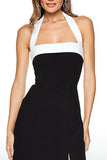 Halter A-Line Black Semi-Formal Dress With Slit