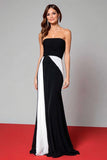 Sheath Strapless Maxi Black and White Formal Dress