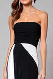 Sheath Strapless Maxi Black and White Formal Dress