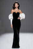 Off the Shoulder Sheath Black Tie Dress with Puff Sleeves