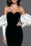 Off the Shoulder Sheath Black Tie Dress with Puff Sleeves
