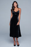 Black Spaghetti Straps A Line Midi Holiday Party Dress